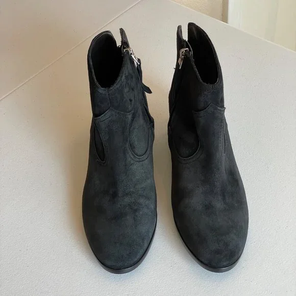 Sam Edelman Peggy Ankle Bootie Womens Size 7M Black Suede Side Zip Stacked Heel - Picture 2 of 10